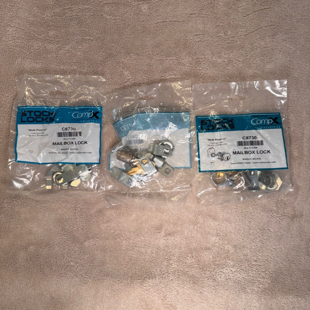 CompX National C8730 Multi-Cam Mailbox Lock Bright Nickel Security Lot of 3